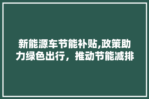 新能源车节能补贴,政策助力绿色出行，推动节能减排新篇章
