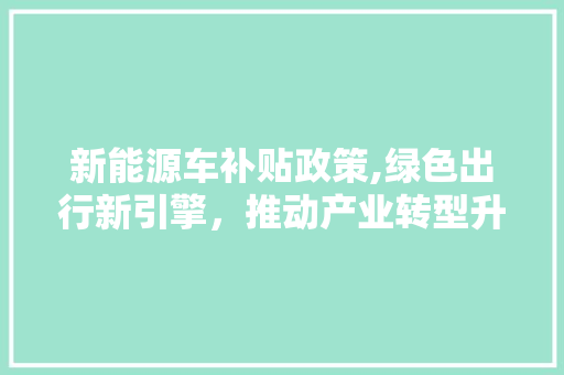 新能源车补贴政策,绿色出行新引擎，推动产业转型升级 蓄电池配件