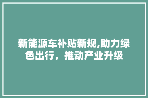 新能源车补贴新规,助力绿色出行，推动产业升级 车身配件