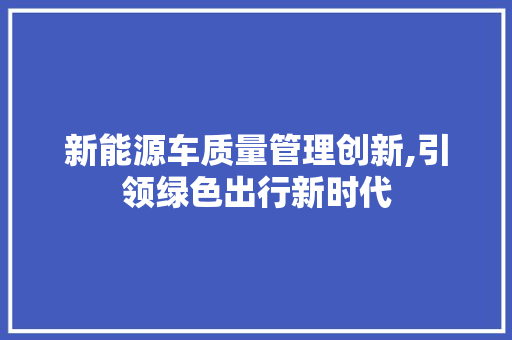 新能源车质量管理创新,引领绿色出行新时代