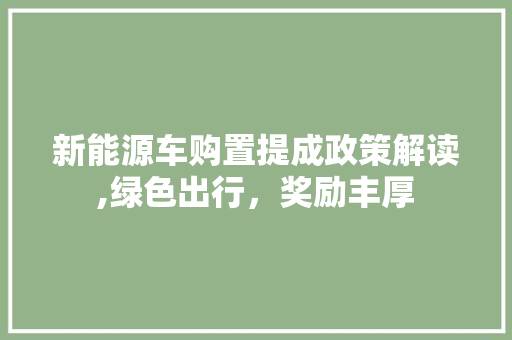 新能源车购置提成政策解读,绿色出行，奖励丰厚