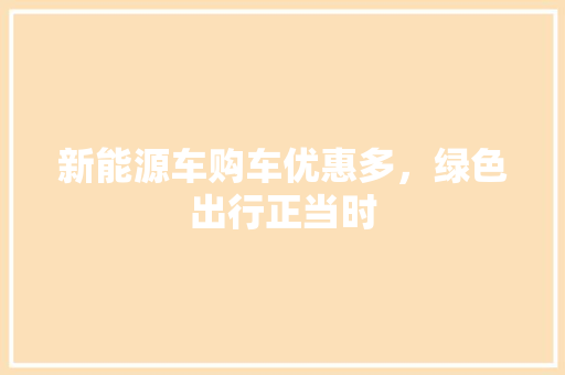 新能源车购车优惠多，绿色出行正当时