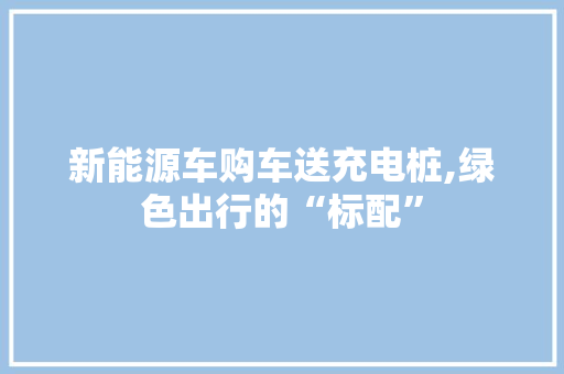 新能源车购车送充电桩,绿色出行的“标配”
