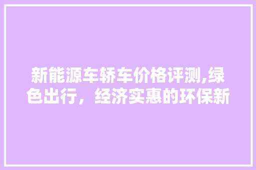 新能源车轿车价格评测,绿色出行，经济实惠的环保新选择