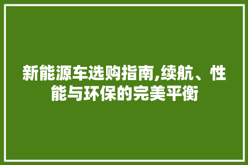 新能源车选购指南,续航、性能与环保的完美平衡