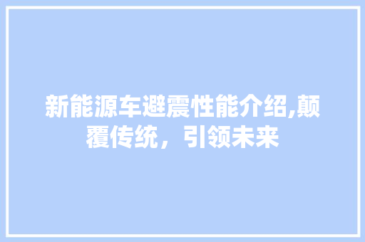 新能源车避震性能介绍,颠覆传统，引领未来