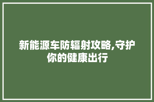 新能源车防辐射攻略,守护你的健康出行