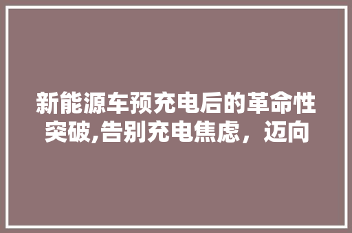 新能源车预充电后的革命性突破,告别充电焦虑，迈向绿色出行新纪元