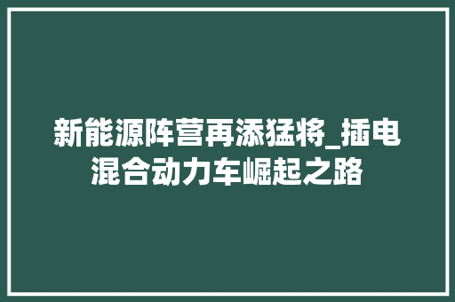 新能源阵营再添猛将_插电混合动力车崛起之路
