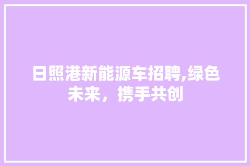 日照港新能源车招聘,绿色未来，携手共创