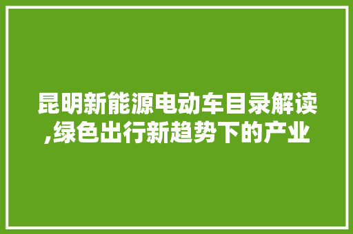 昆明新能源电动车目录解读,绿色出行新趋势下的产业机遇