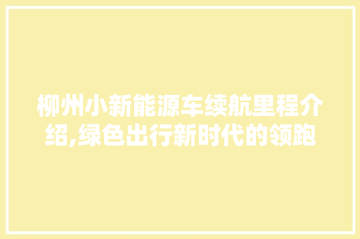 柳州小新能源车续航里程介绍,绿色出行新时代的领跑者