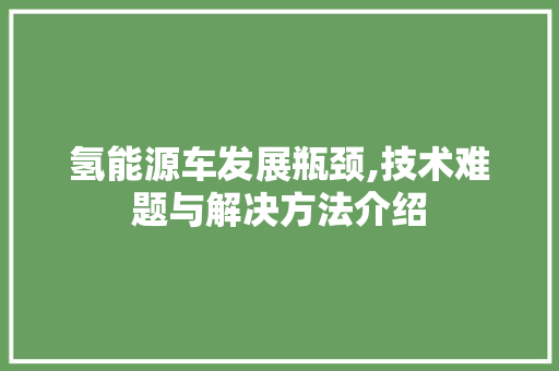 氢能源车发展瓶颈,技术难题与解决方法介绍