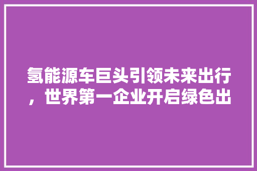 氢能源车巨头引领未来出行，世界第一企业开启绿色出行新时代