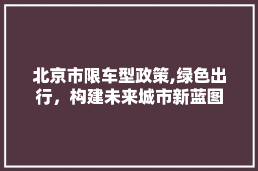 北京市限车型政策,绿色出行，构建未来城市新蓝图