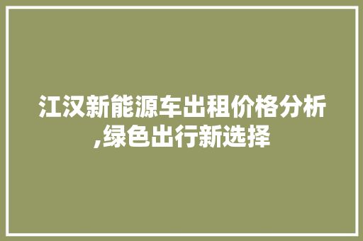 江汉新能源车出租价格分析,绿色出行新选择