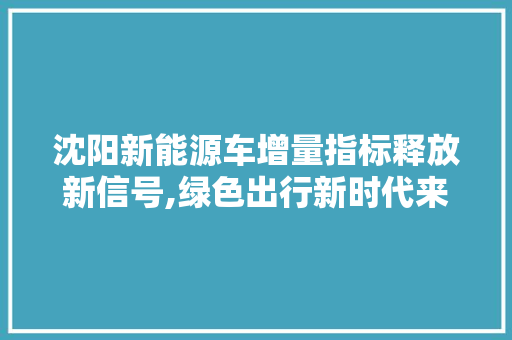 沈阳新能源车增量指标释放新信号,绿色出行新时代来临