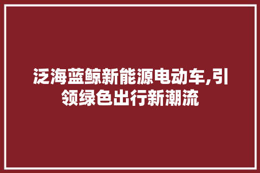 泛海蓝鲸新能源电动车,引领绿色出行新潮流