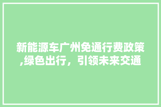 新能源车广州免通行费政策,绿色出行，引领未来交通新风尚
