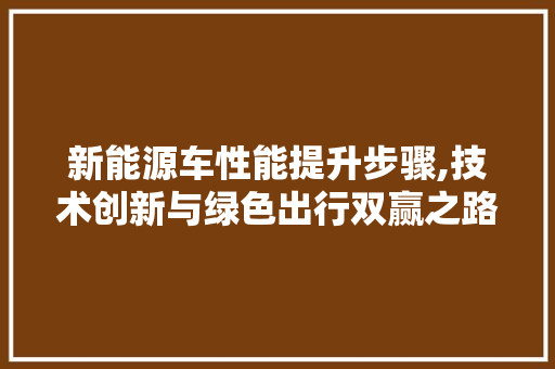 新能源车性能提升步骤,技术创新与绿色出行双赢之路 变速箱配件
