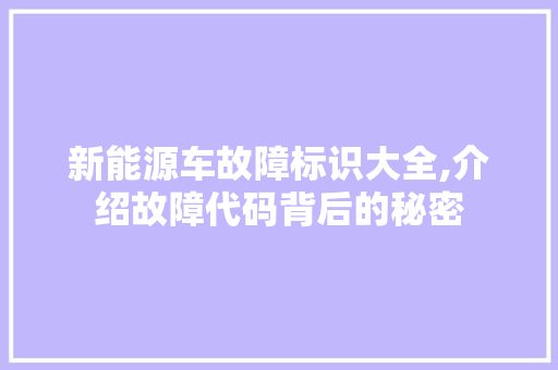 新能源车故障标识大全,介绍故障代码背后的秘密