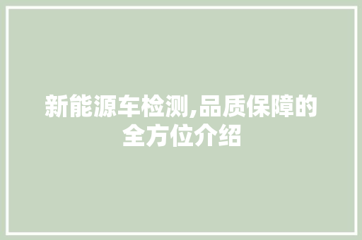 新能源车检测,品质保障的全方位介绍