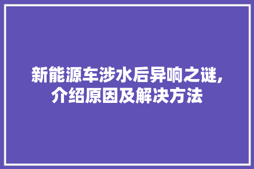 新能源车涉水后异响之谜,介绍原因及解决方法