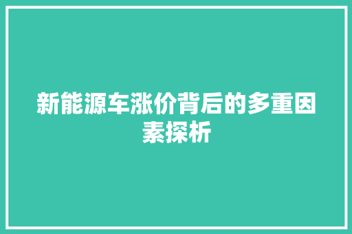 新能源车涨价背后的多重因素探析
