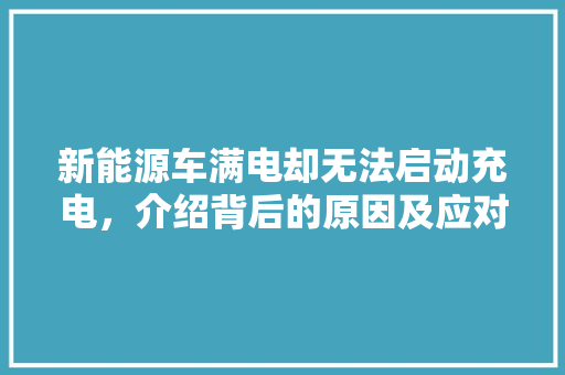 新能源车满电却无法启动充电，介绍背后的原因及应对步骤