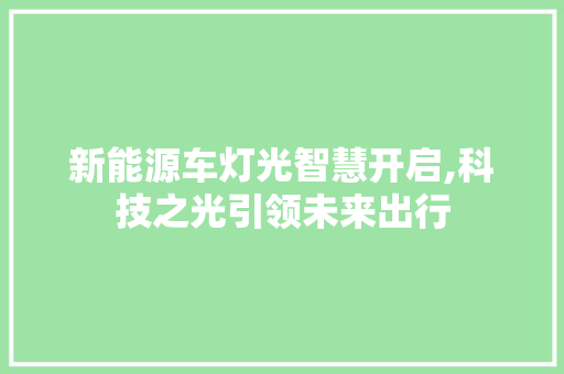新能源车灯光智慧开启,科技之光引领未来出行