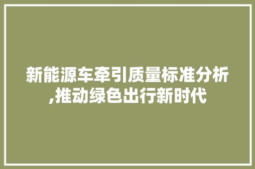 新能源车牵引质量标准分析,推动绿色出行新时代 发动机配件