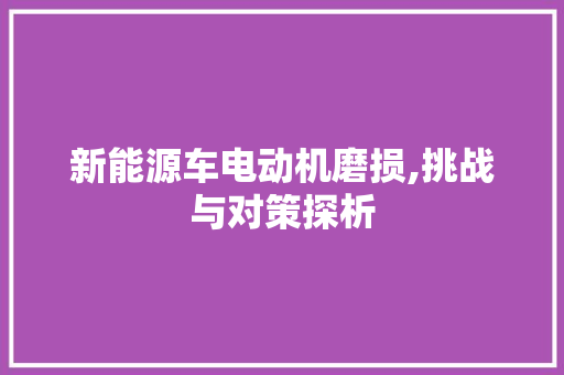 新能源车电动机磨损,挑战与对策探析