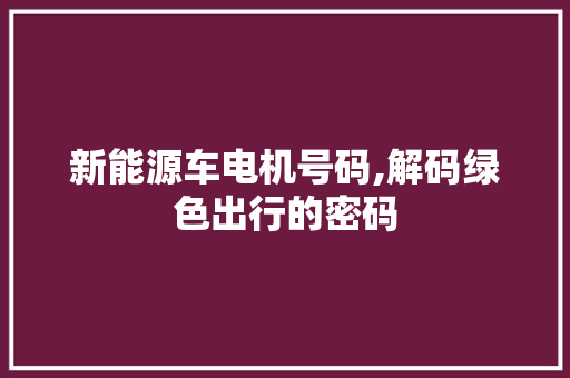 新能源车电机号码,解码绿色出行的密码