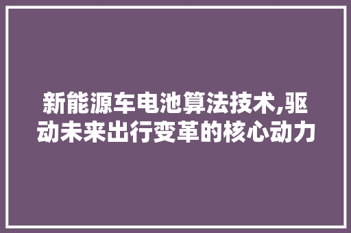 新能源车电池算法技术,驱动未来出行变革的核心动力
