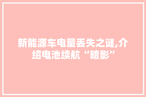 新能源车电量丢失之谜,介绍电池续航“暗影”