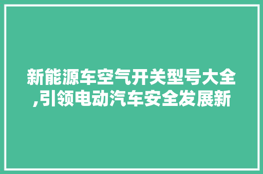 新能源车空气开关型号大全,引领电动汽车安全发展新篇章