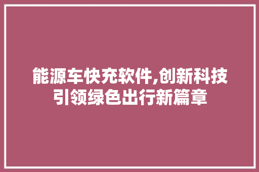 能源车快充软件,创新科技引领绿色出行新篇章