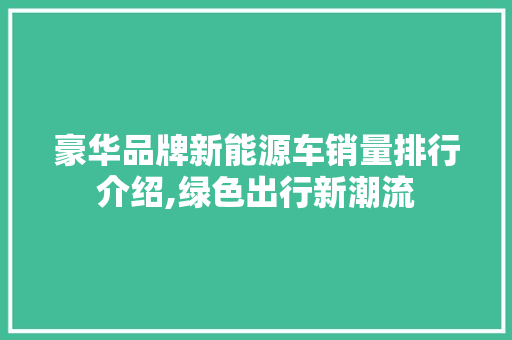豪华品牌新能源车销量排行介绍,绿色出行新潮流
