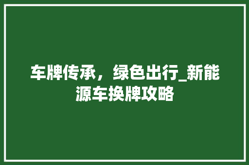 车牌传承，绿色出行_新能源车换牌攻略