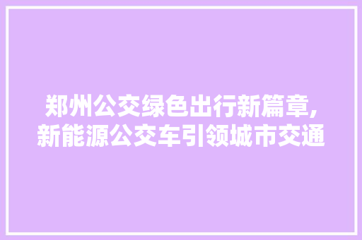 郑州公交绿色出行新篇章,新能源公交车引领城市交通变革 新能源汽车