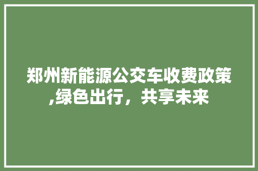 郑州新能源公交车收费政策,绿色出行，共享未来 新能源汽车