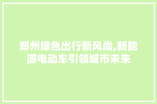 郑州绿色出行新风尚,新能源电动车引领城市未来