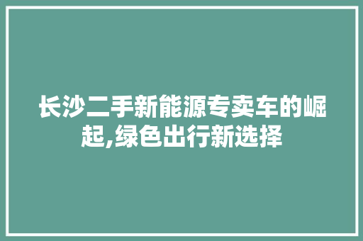 长沙二手新能源专卖车的崛起,绿色出行新选择 新能源汽车