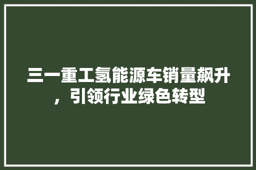 三一重工氢能源车销量飙升，引领行业绿色转型 新能源汽车