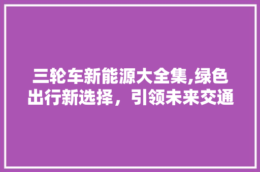 三轮车新能源大全集,绿色出行新选择，引领未来交通革命