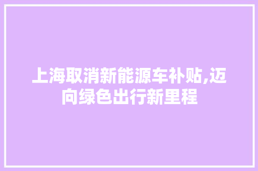 上海取消新能源车补贴,迈向绿色出行新里程 底盘配件