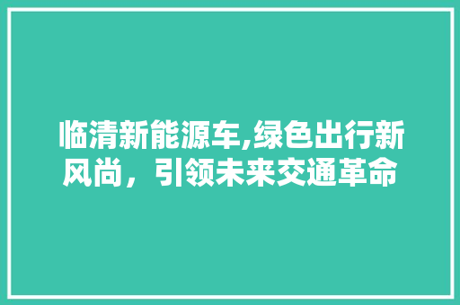 临清新能源车,绿色出行新风尚，引领未来交通革命