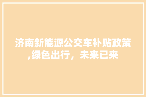 济南新能源公交车补贴政策,绿色出行，未来已来