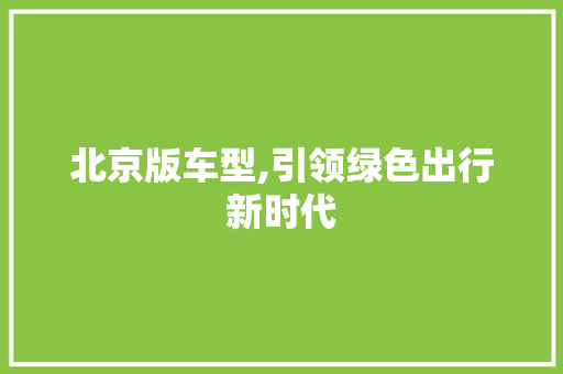 北京版车型,引领绿色出行新时代