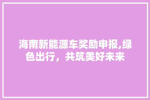 海南新能源车奖励申报,绿色出行，共筑美好未来